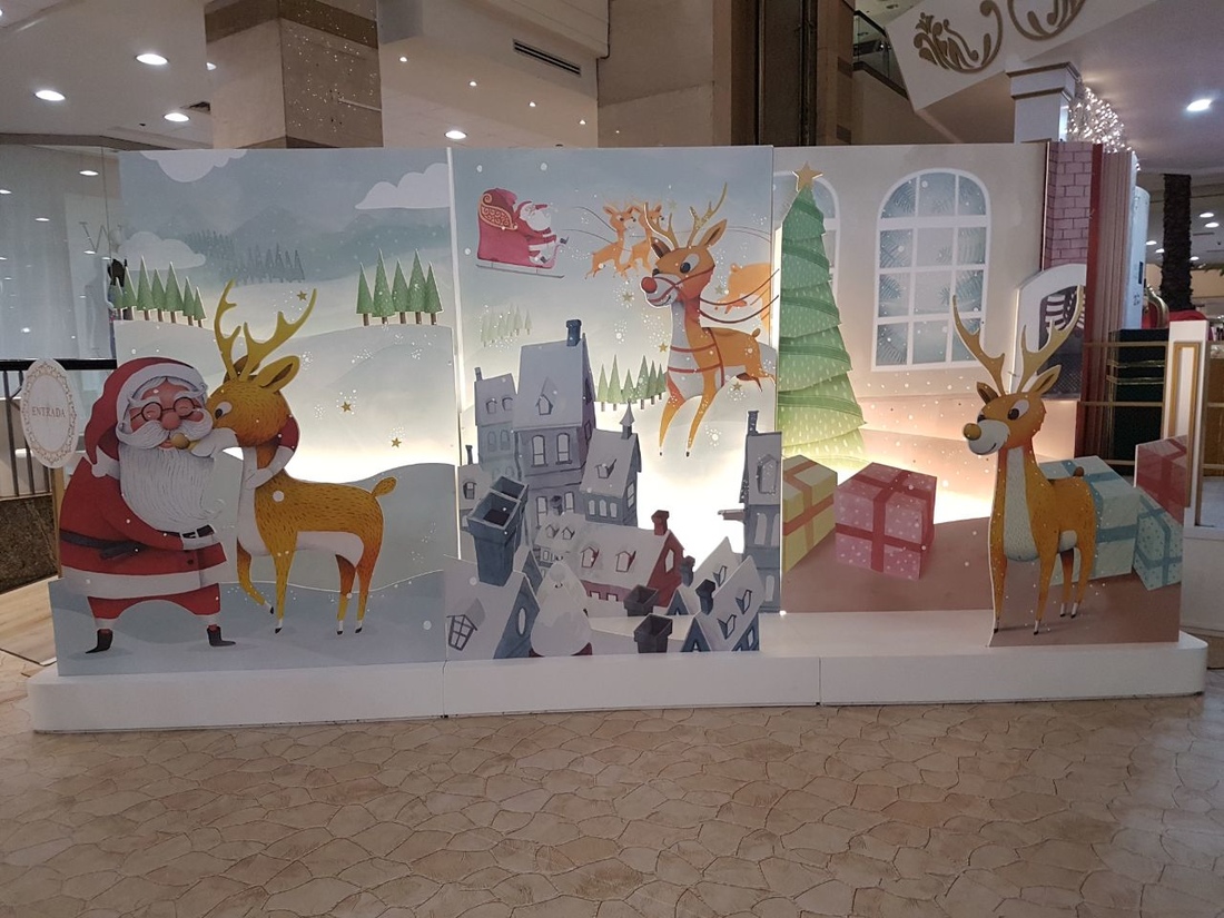 Eventos Navidad Alto las Condes Navidad 2024 Elaboración Tarjeta triptico viejito pascuero y reno frente